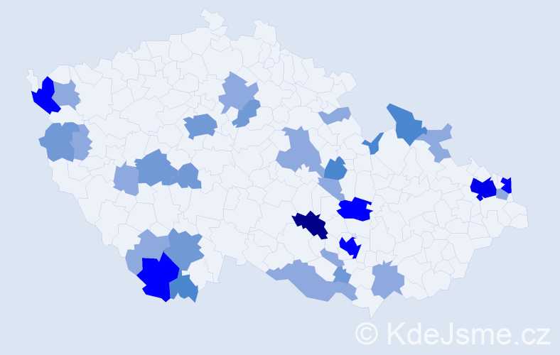 Příjmení: 'Valičková', počet výskytů 74 v celé ČR