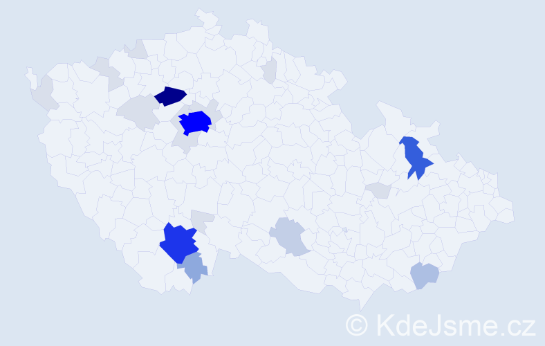 Příjmení: 'Bakalář', počet výskytů 85 v celé ČR