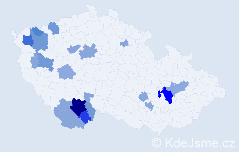 Příjmení: 'Brácha', počet výskytů 69 v celé ČR