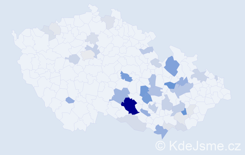 Příjmení: 'Hutař', počet výskytů 129 v celé ČR