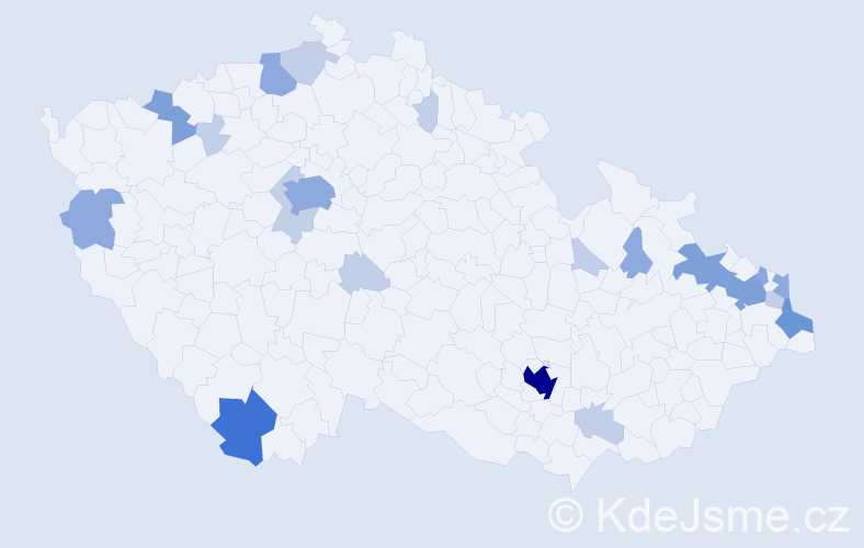 Příjmení: 'Vrabelová', počet výskytů 54 v celé ČR