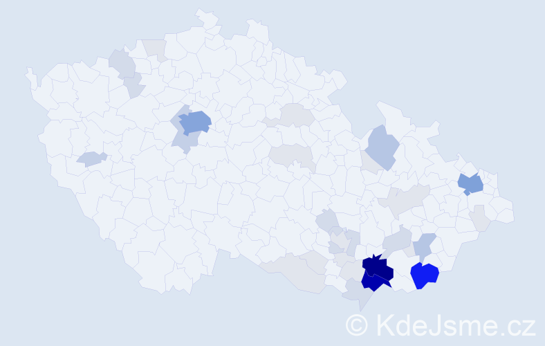 Příjmení: 'Kundrata', počet výskytů 148 v celé ČR