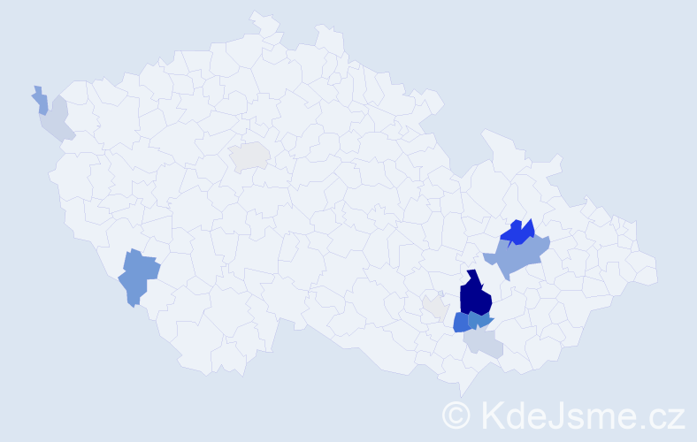 Příjmení: 'Poč', počet výskytů 37 v celé ČR