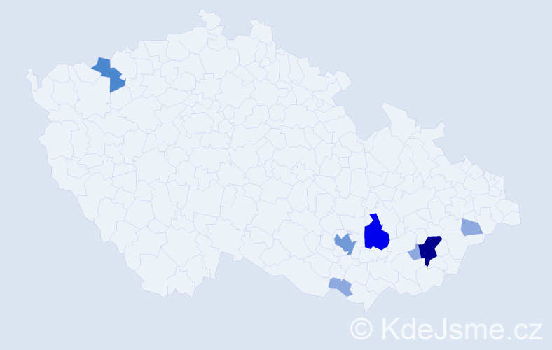Příjmení: 'Kydal', počet výskytů 19 v celé ČR