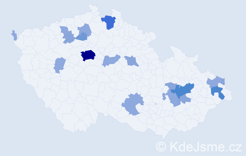 Příjmení: 'Birčák', počet výskytů 46 v celé ČR