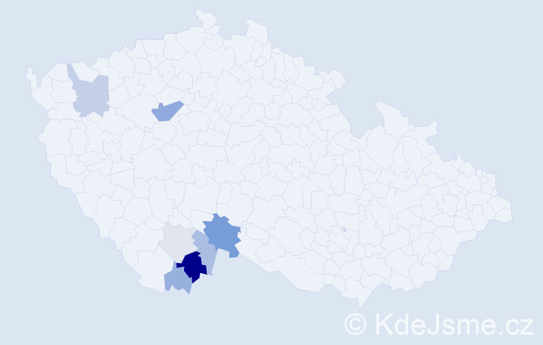 Příjmení: 'Rojdl', počet výskytů 19 v celé ČR