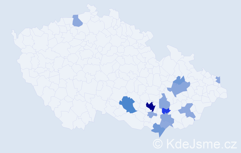 Příjmení: 'Kučerňáková', počet výskytů 38 v celé ČR