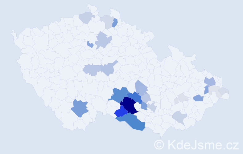 Příjmení: 'Čtveráčková', počet výskytů 116 v celé ČR