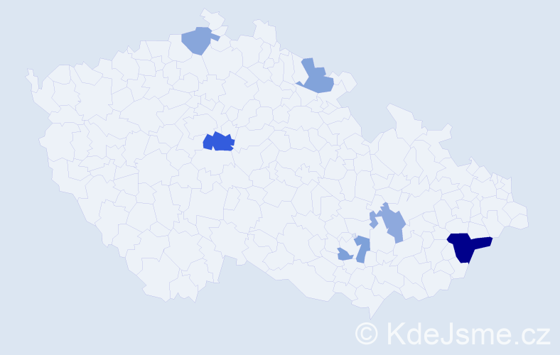 Příjmení: 'Moldová', počet výskytů 10 v celé ČR