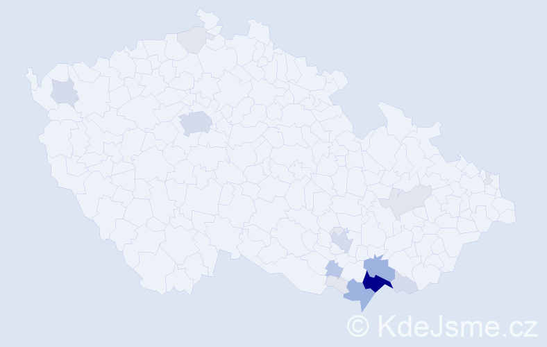 Příjmení: 'Koneček', počet výskytů 64 v celé ČR