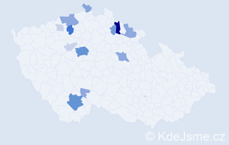 Příjmení: 'Kosáček', počet výskytů 49 v celé ČR