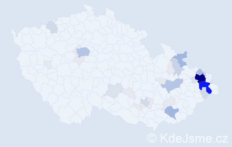Příjmení: 'Klega', počet výskytů 152 v celé ČR