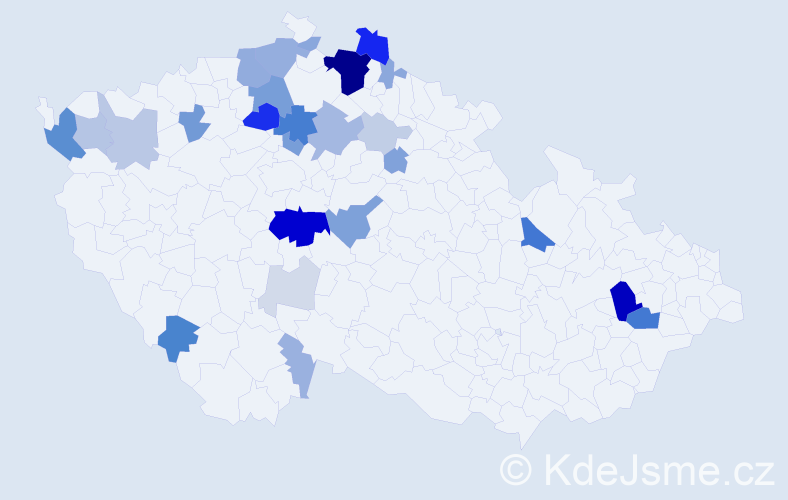 Příjmení: 'Kraka', počet výskytů 102 v celé ČR