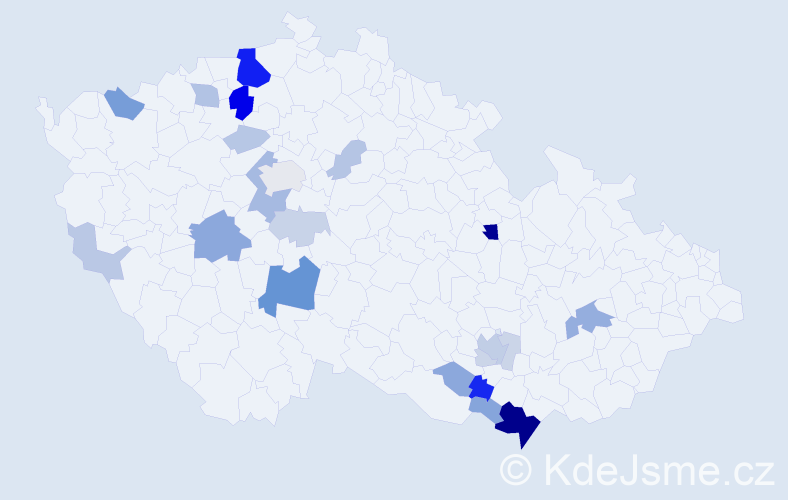 Příjmení: 'Puc', počet výskytů 73 v celé ČR