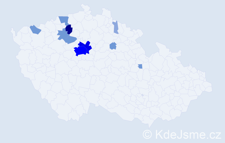 Příjmení: 'Krof', počet výskytů 28 v celé ČR