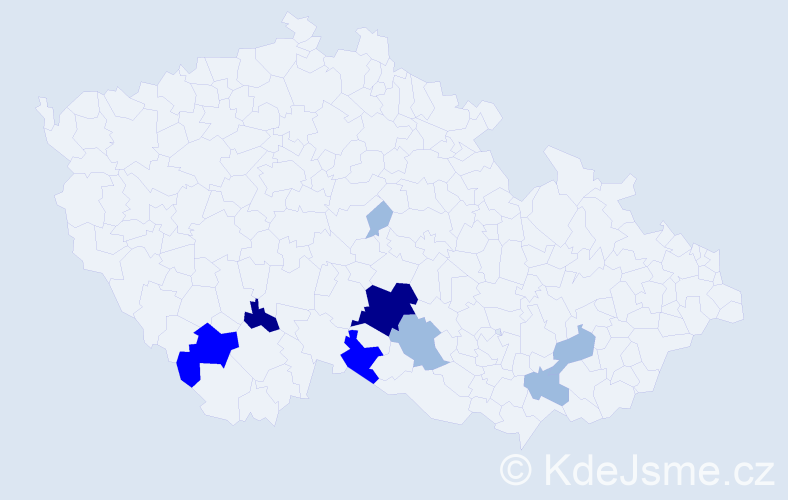Příjmení: 'Pitzmos', počet výskytů 18 v celé ČR