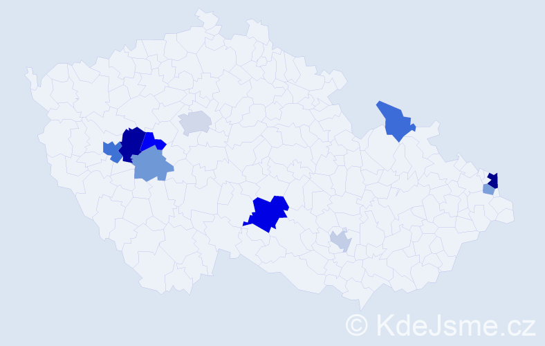 Příjmení: 'Mezeyová', počet výskytů 18 v celé ČR