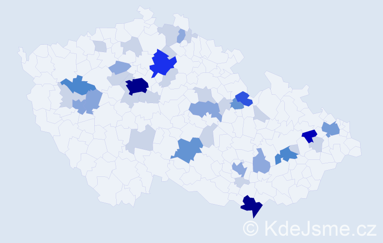 Příjmení: 'Hűbner', počet výskytů 116 v celé ČR