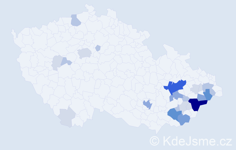Příjmení: 'Čaník', počet výskytů 75 v celé ČR