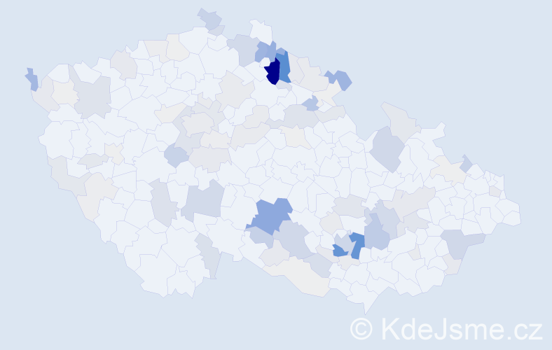 Příjmení: 'Kousal', počet výskytů 385 v celé ČR