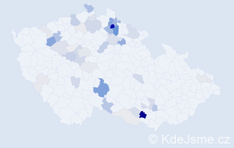 Příjmení: 'Koňák', počet výskytů 139 v celé ČR