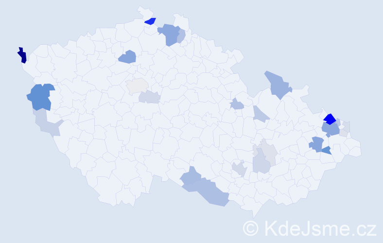 Příjmení: 'Závacká', počet výskytů 70 v celé ČR