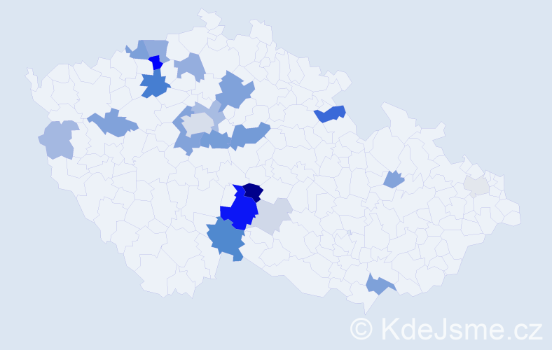 Příjmení: 'Bejdová', počet výskytů 60 v celé ČR