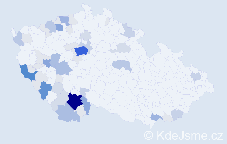 Příjmení: 'Kubal', počet výskytů 195 v celé ČR