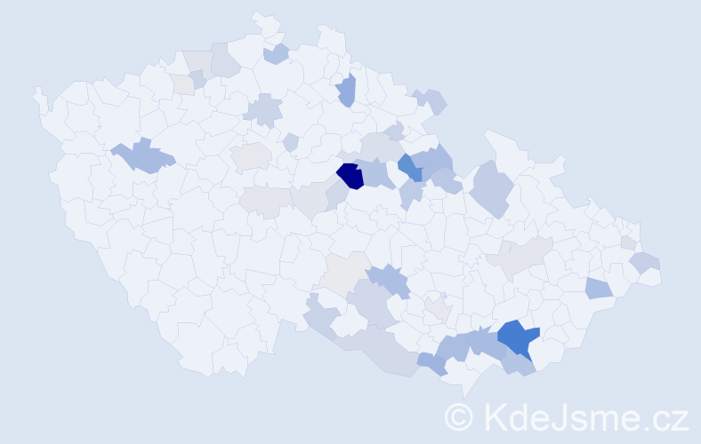 Příjmení: 'Hrobař', počet výskytů 135 v celé ČR
