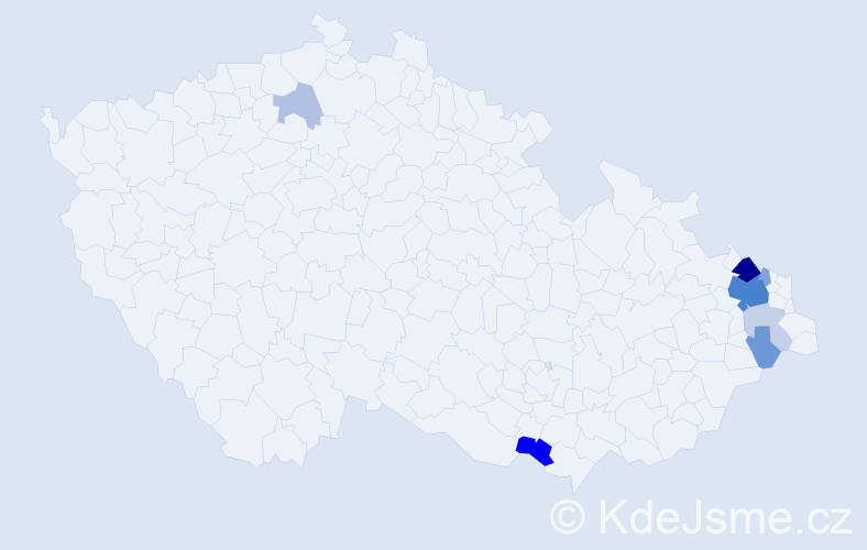 Příjmení: 'Bogdová', počet výskytů 24 v celé ČR