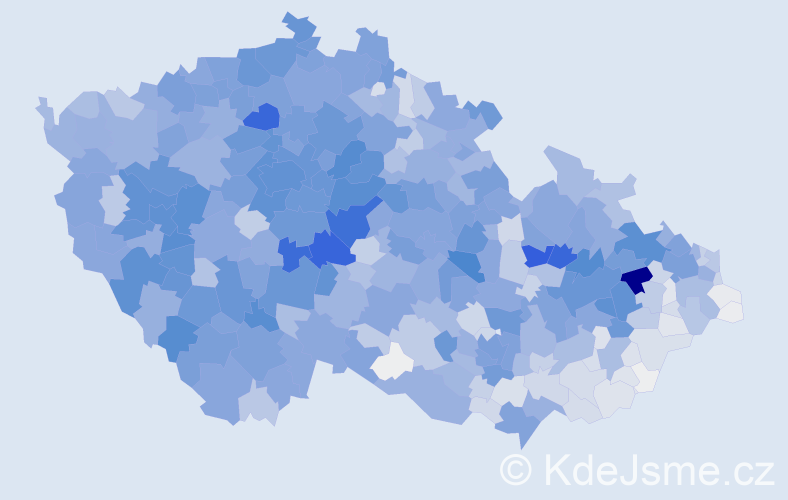 Příjmení: 'Král', počet výskytů 10012 v celé ČR