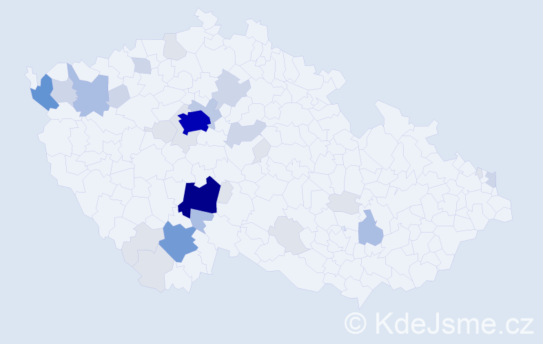 Příjmení: 'Kubartová', počet výskytů 111 v celé ČR