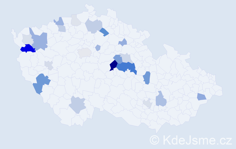 Příjmení: 'Kváč', počet výskytů 68 v celé ČR