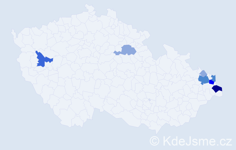 Příjmení: 'Cuberová', počet výskytů 24 v celé ČR