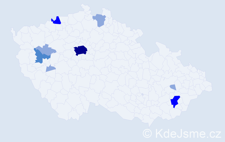Příjmení: 'Helmer', počet výskytů 19 v celé ČR