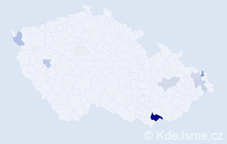 Příjmení: 'Kulčár', počet výskytů 19 v celé ČR