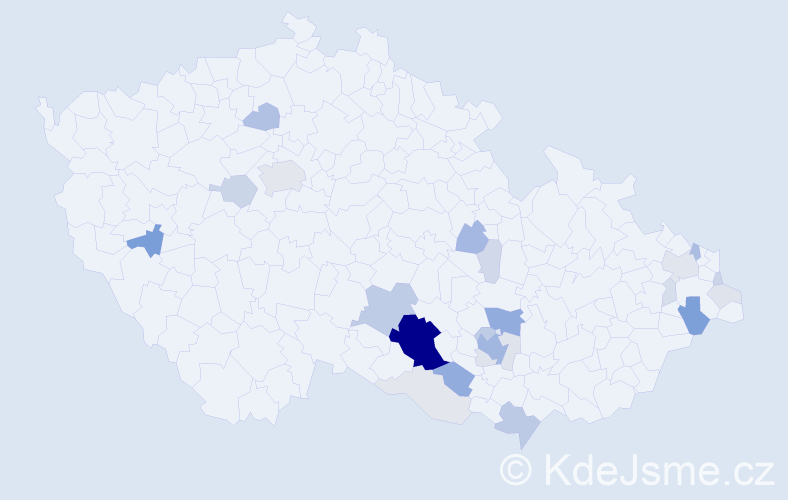 Příjmení: 'Padělek', počet výskytů 97 v celé ČR