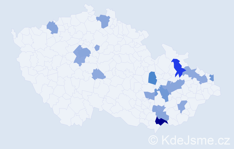 Příjmení: 'Kyša', počet výskytů 46 v celé ČR