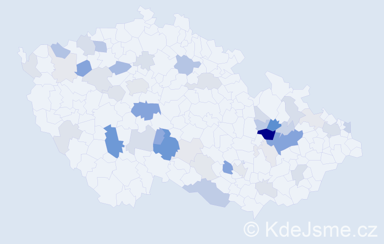 Příjmení: 'Krajcová', počet výskytů 120 v celé ČR