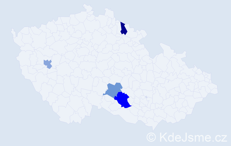 Příjmení: 'Mykhats', počet výskytů 5 v celé ČR