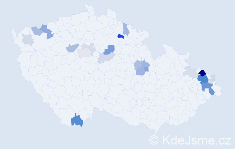 Příjmení: 'Lesňáková', počet výskytů 66 v celé ČR