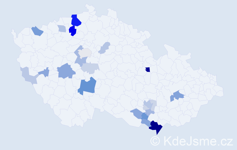 Příjmení: 'Puc', počet výskytů 75 v celé ČR