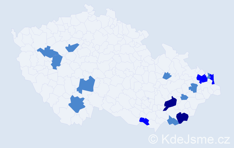Příjmení: 'Kadlicová', počet výskytů 24 v celé ČR