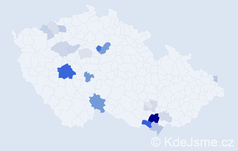 Příjmení: 'Hutr', počet výskytů 55 v celé ČR