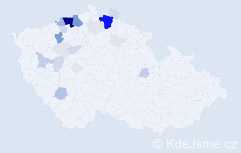 Příjmení: 'Kudráč', počet výskytů 102 v celé ČR
