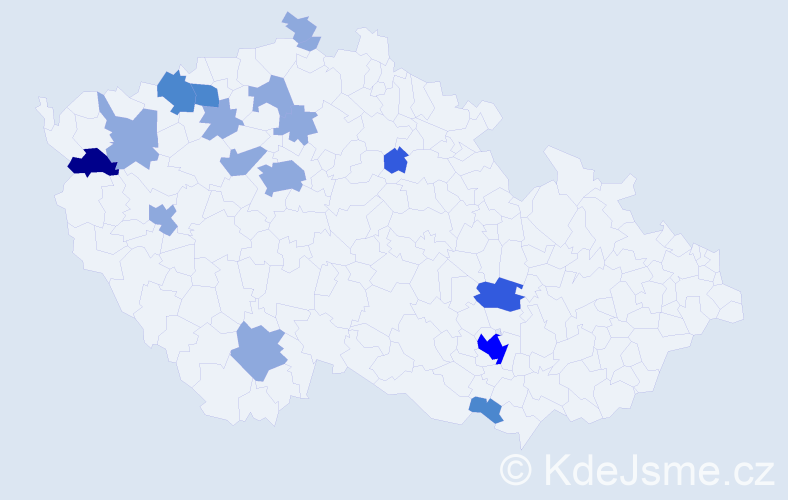 Příjmení: 'Mágr', počet výskytů 31 v celé ČR
