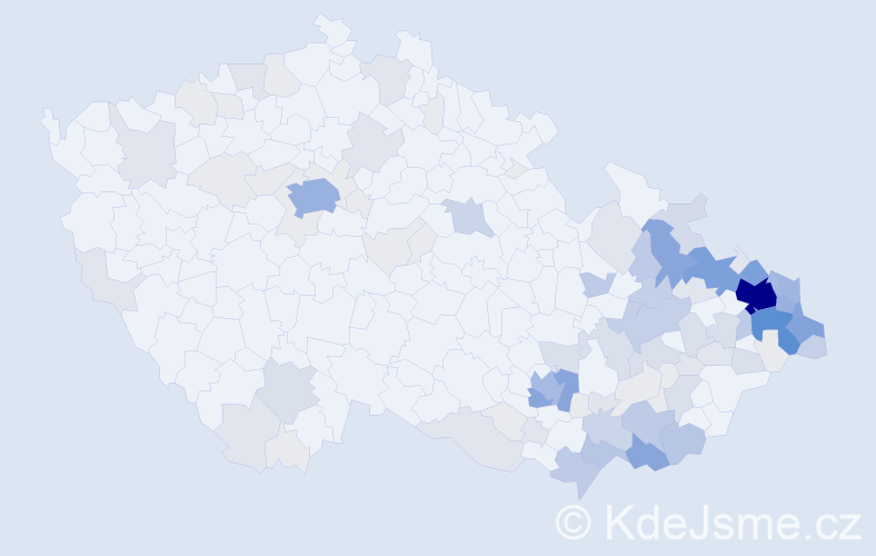 Příjmení: 'Kaluža', počet výskytů 433 v celé ČR