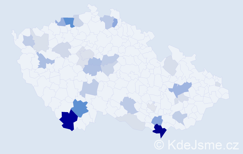 Příjmení: 'Krčka', počet výskytů 100 v celé ČR