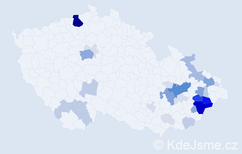 Příjmení: 'Pečivová', počet výskytů 124 v celé ČR