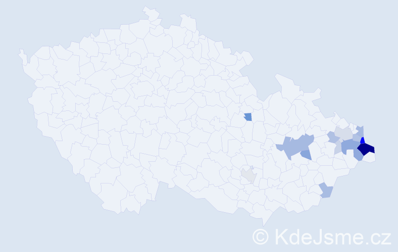 Příjmení: 'Kaczmarczyková', počet výskytů 49 v celé ČR